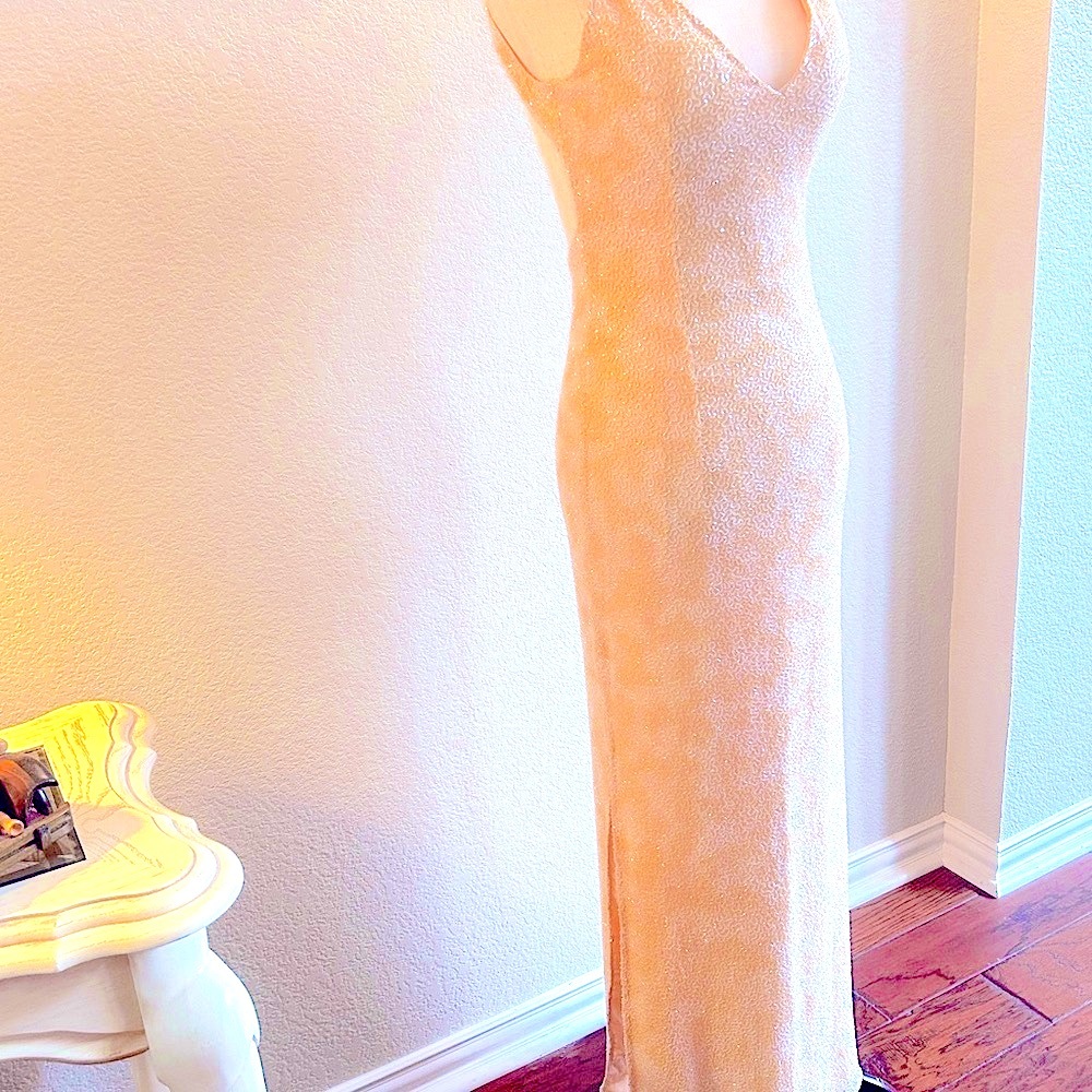 Cache Beaded Peach Tone Embellished Shine Evening… - image 2